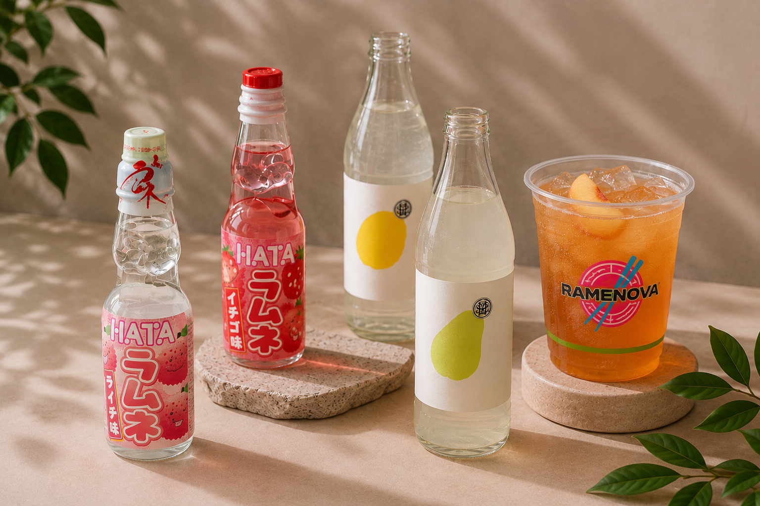 Ramune sodas and iced peach tea