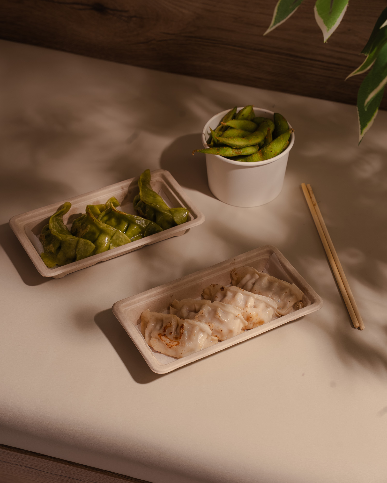 Edamame and pan-fried gyoza